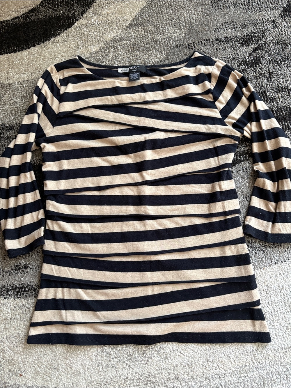 Verve Black Beige Striped Boatneck Tee size M